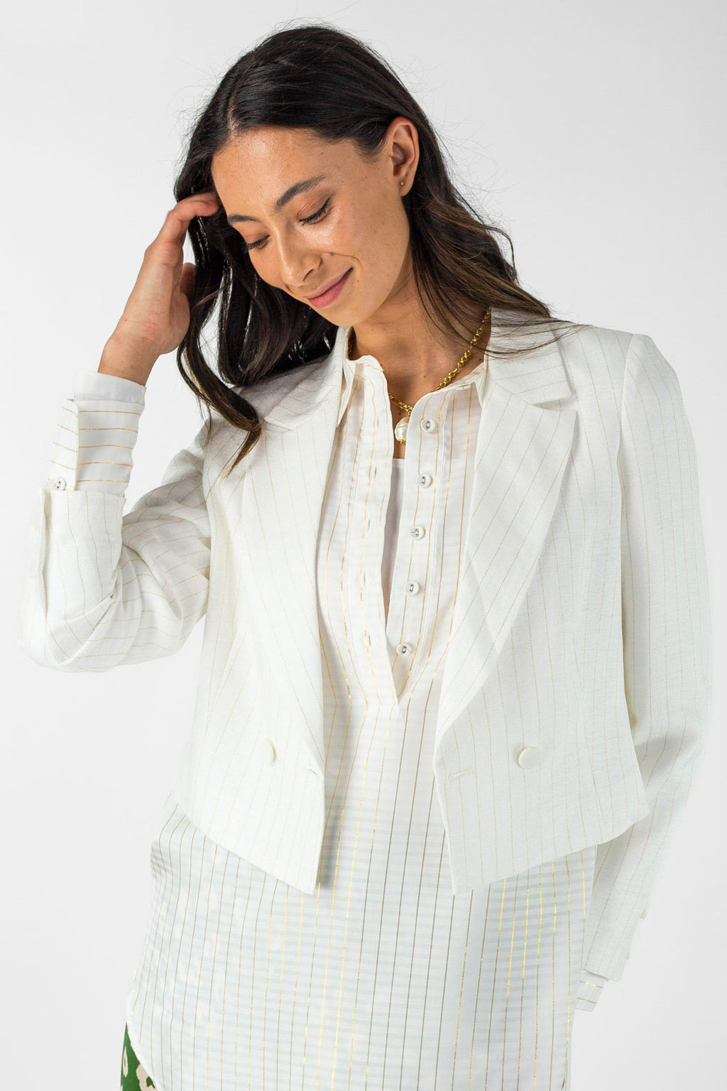 Ivory Pinstripe Crop Blazer - Sale
