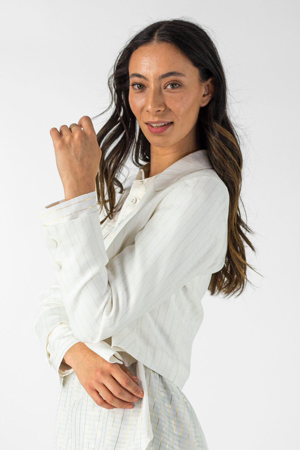 Ivory Pinstripe Crop Blazer - Sale