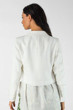 Ivory Pinstripe Crop Blazer - Sale