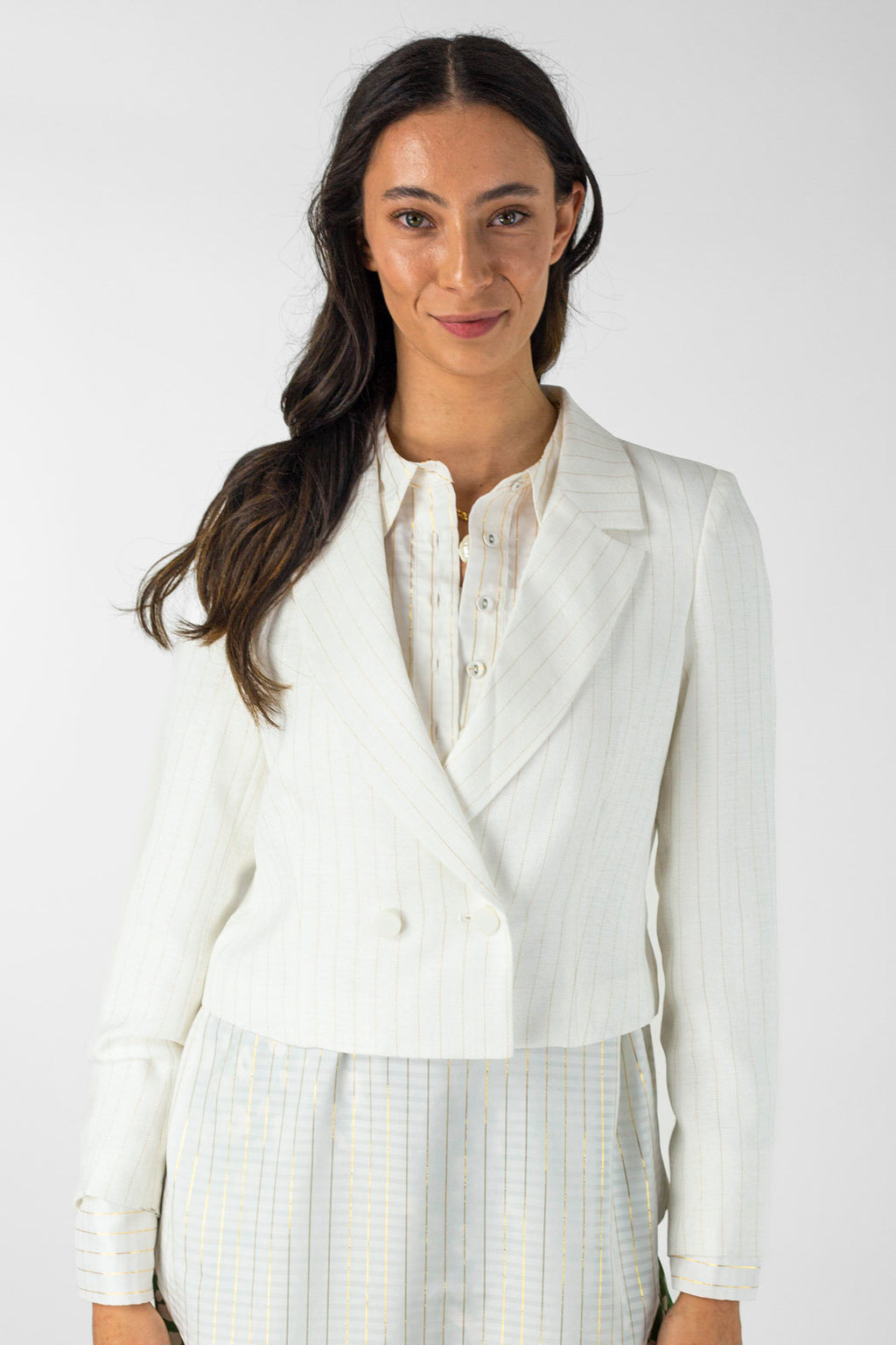 Ivory Pinstripe Crop Blazer - Sale