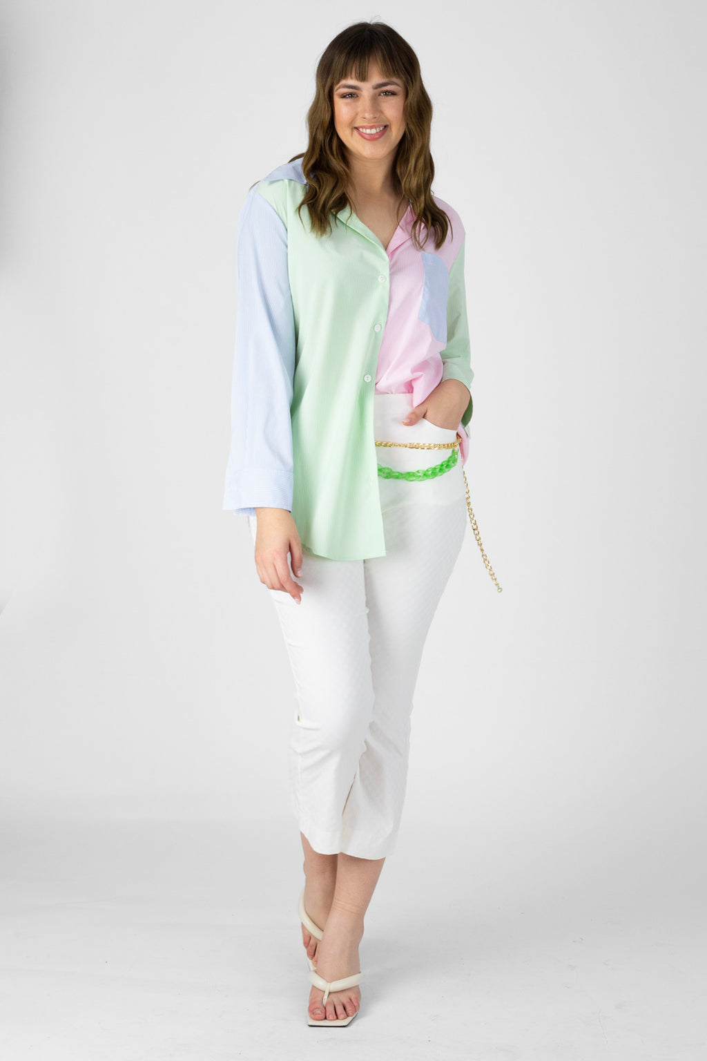 Summer Stripe Patchwork Shirt - Final Sale