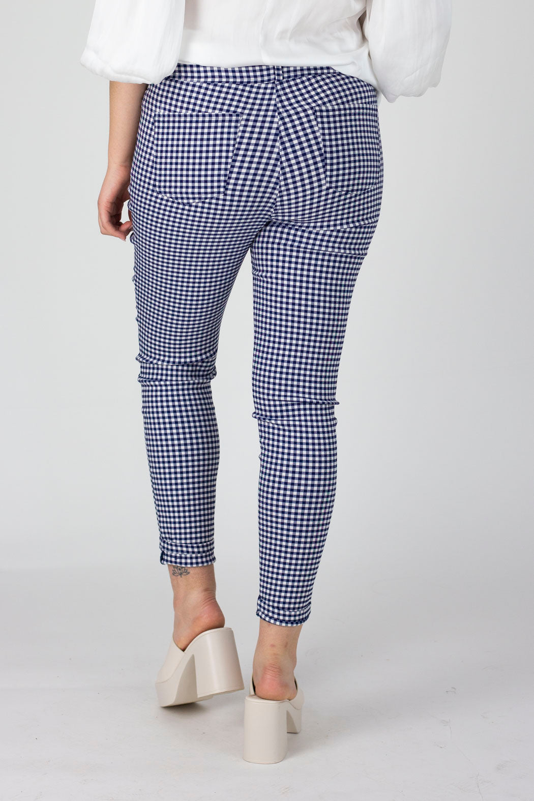 Gingham Bengaline Slim Leg Jean - Final Sale