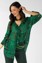 Green Chiffon Cascade Blouse