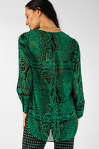 Green Chiffon Cascade Blouse