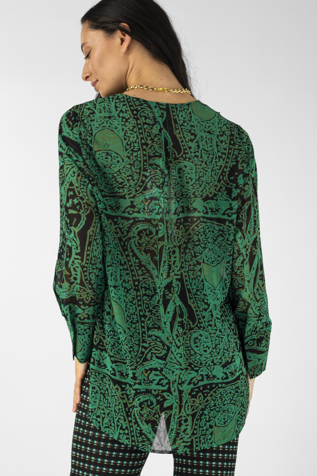 Green Chiffon Cascade Blouse