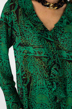 Green Chiffon Cascade Blouse