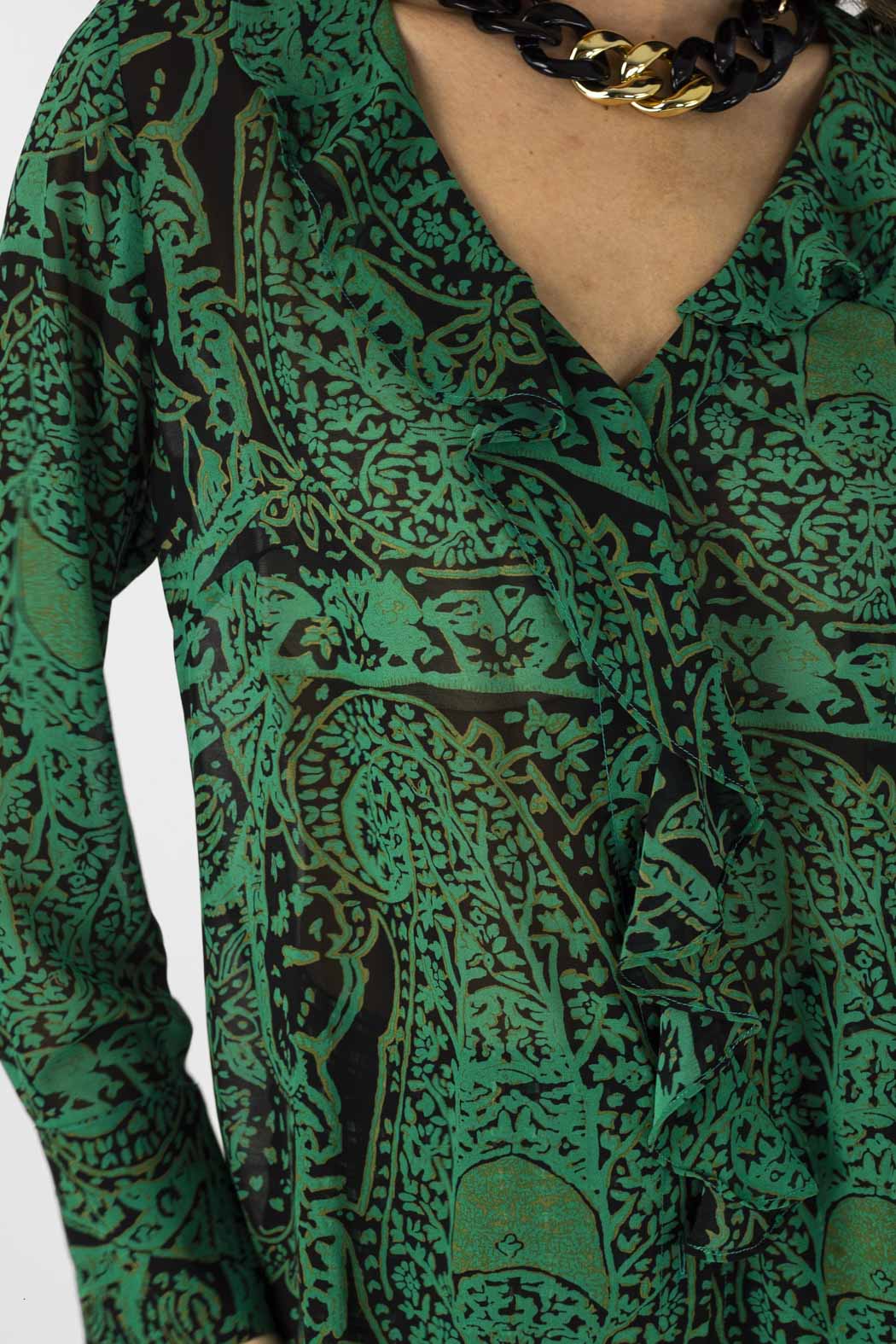 Green Chiffon Cascade Blouse