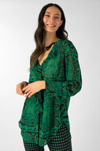 Green Chiffon Cascade Blouse