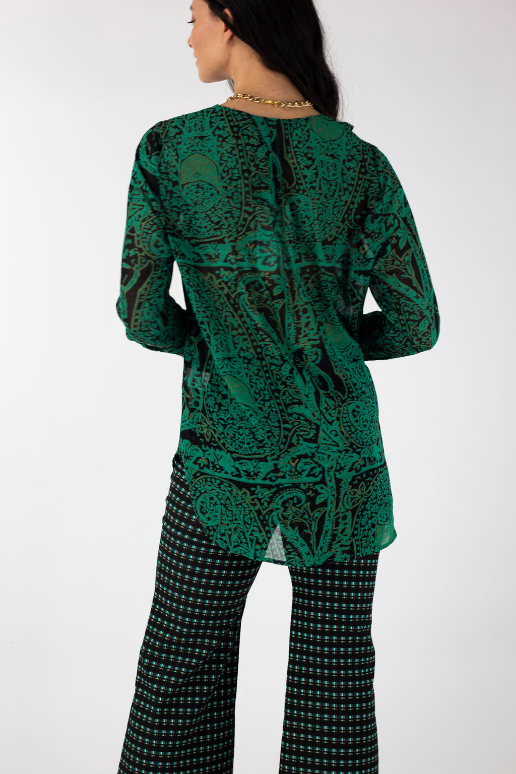 Jade Check Wide Crop Flare - Final Sale