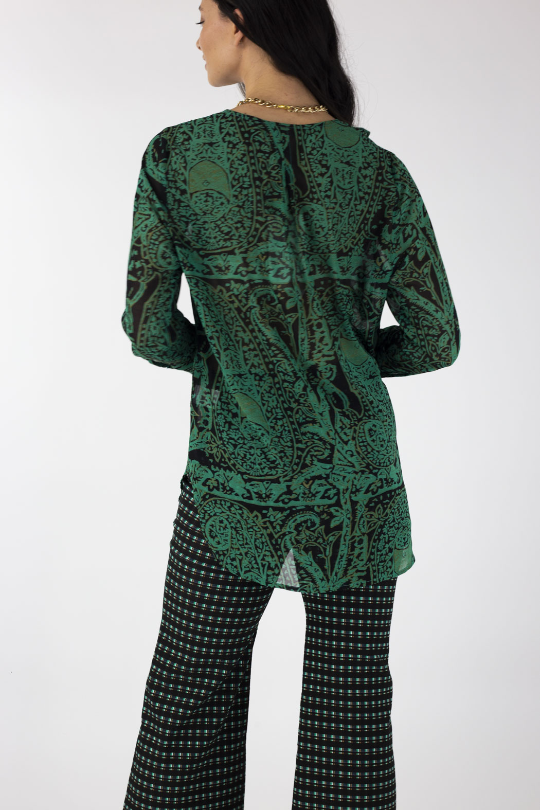 Jade Check Wide Crop Flare - Final Sale