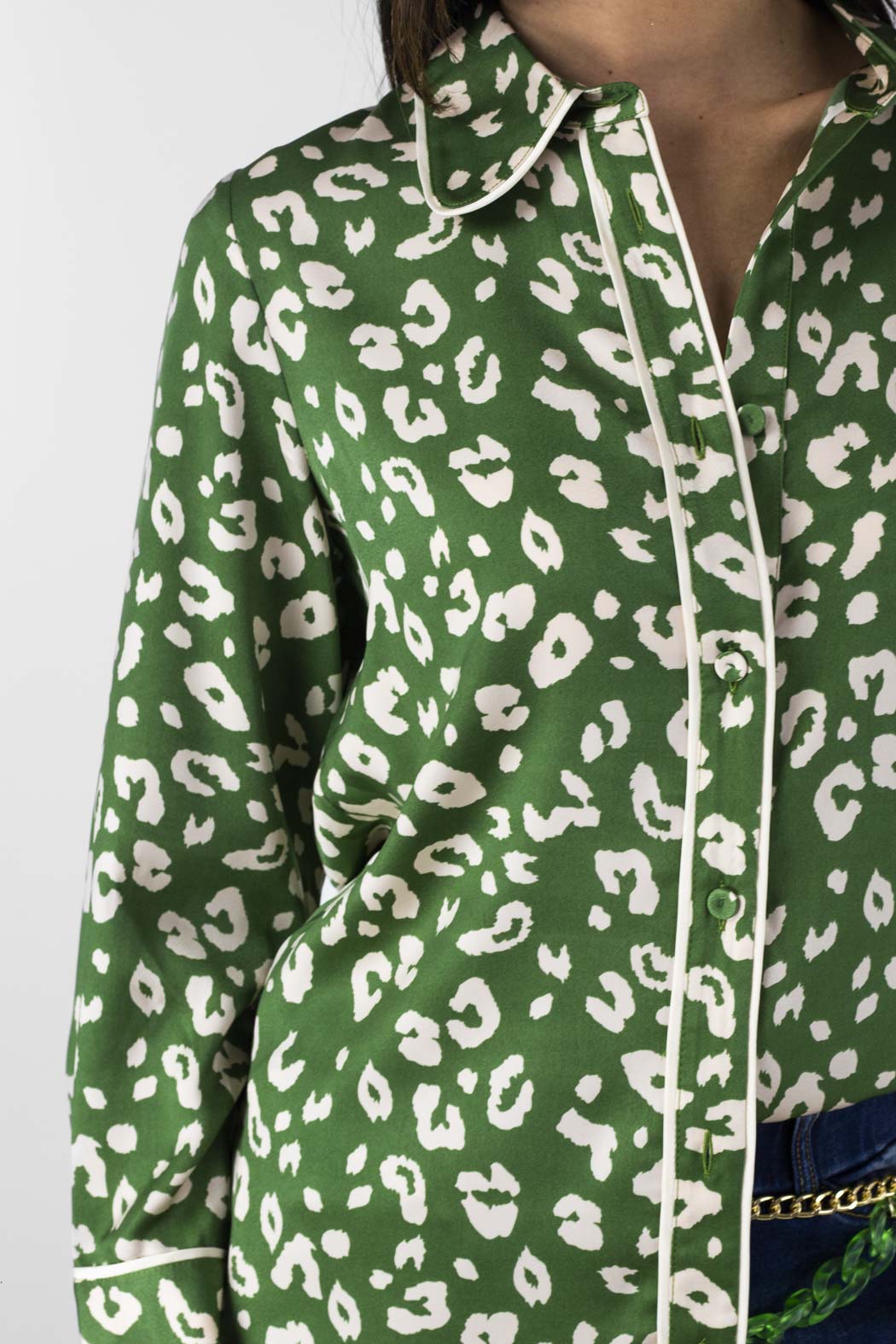 Green Animal Silky Piping Shirt - Final Sale