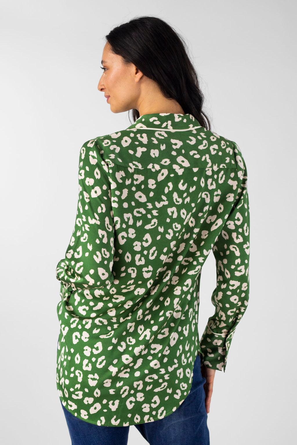 Green Animal Silky Piping Shirt - Final Sale