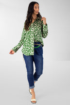 Green Animal Silky Piping Shirt - Final Sale