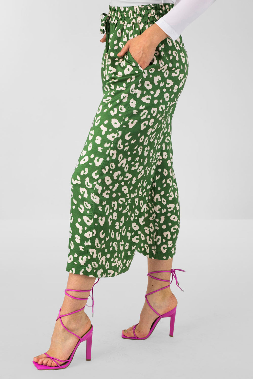 Green Animal Silky Crop Culottes - Final Sale