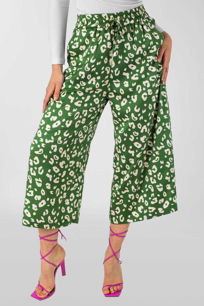 Green Animal Silky Crop Culottes - Final Sale