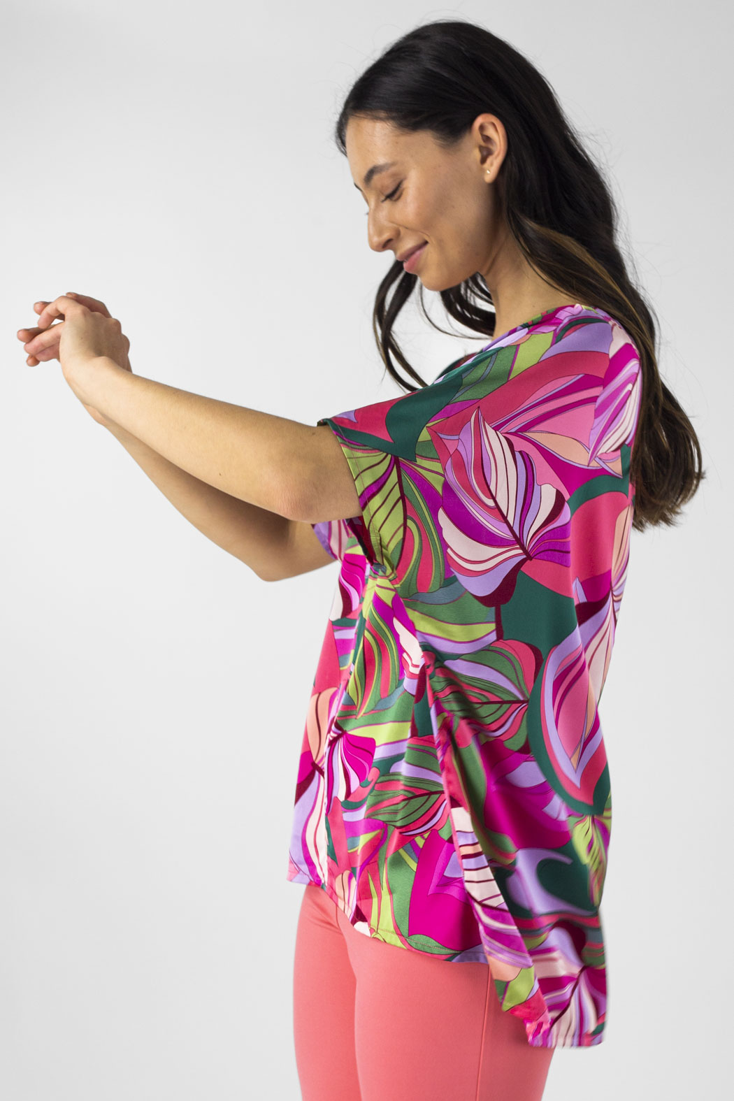 Pink Leaf Silky Over Top - Final Sale