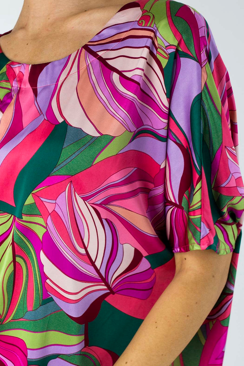 Pink Leaf Silky Over Top - Final Sale