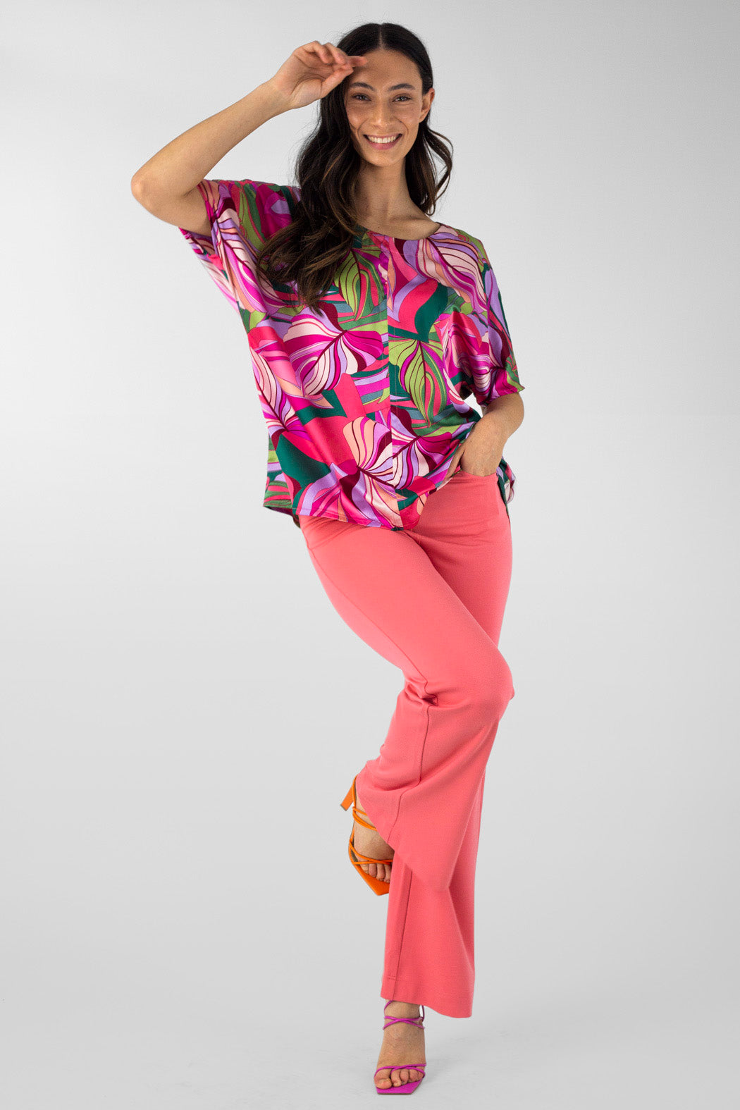 Pink Leaf Silky Over Top - Final Sale
