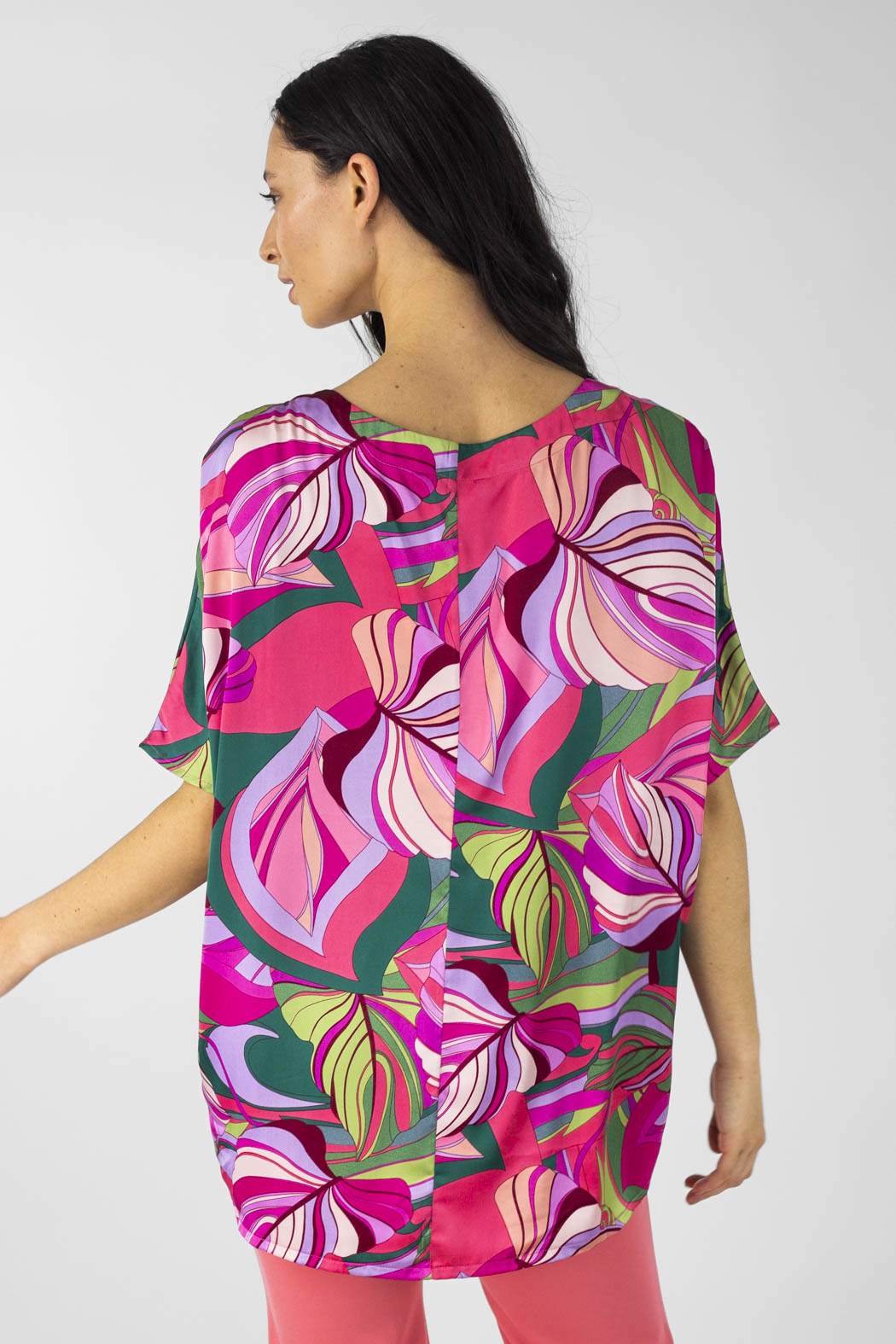 Pink Leaf Silky Over Top - Final Sale