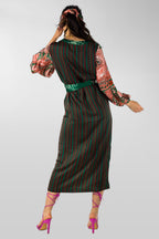Orange Green Patchwork Wrap Dress - Final Sale