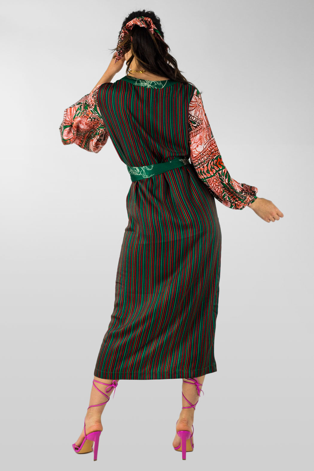 Orange Green Patchwork Wrap Dress - Final Sale