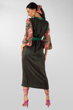 Orange Green Patchwork Wrap Dress - Final Sale