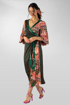 Orange Green Patchwork Wrap Dress - Final Sale