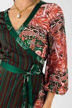 Orange Green Patchwork Wrap Dress - Final Sale
