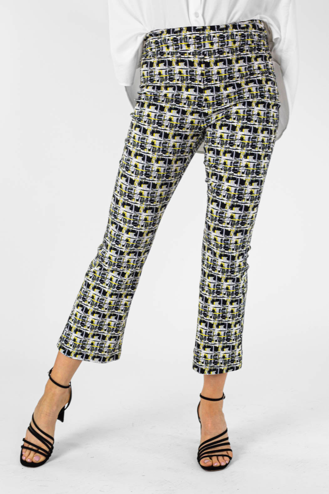 Yellow And Black Pull On Cropped Flare - Final Sale