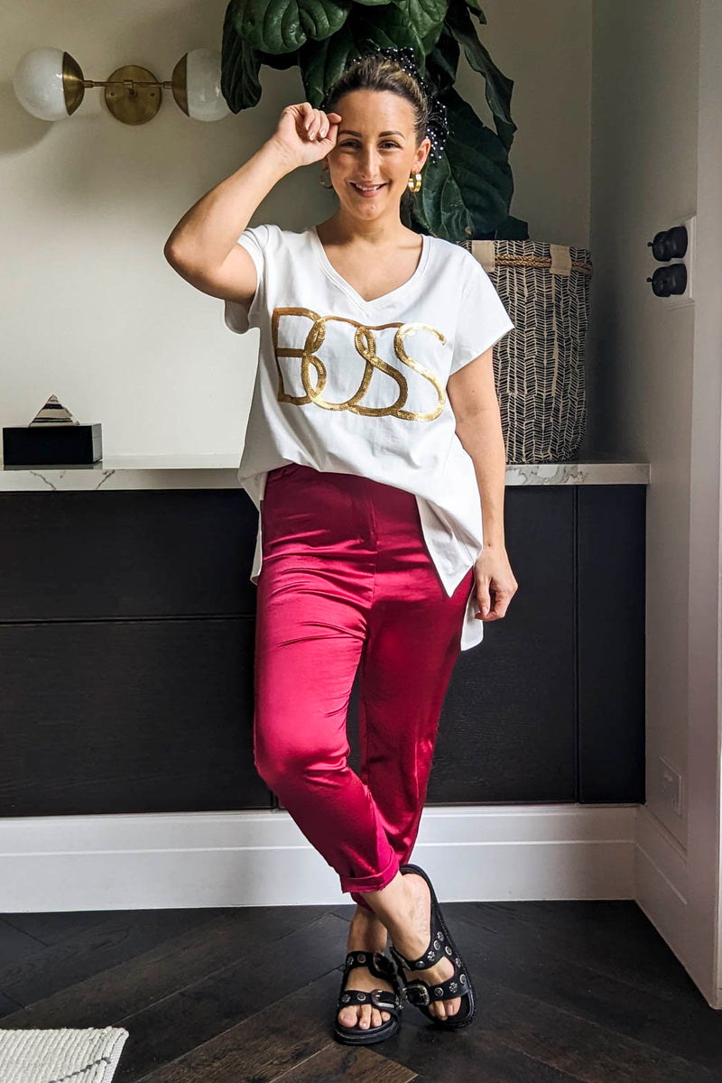 White Boss V-neck T-shirt - Final Sale