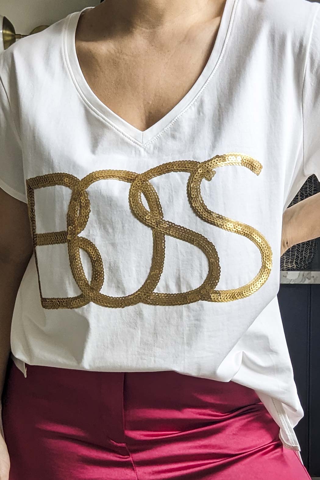 White Boss V-neck T-shirt - Final Sale