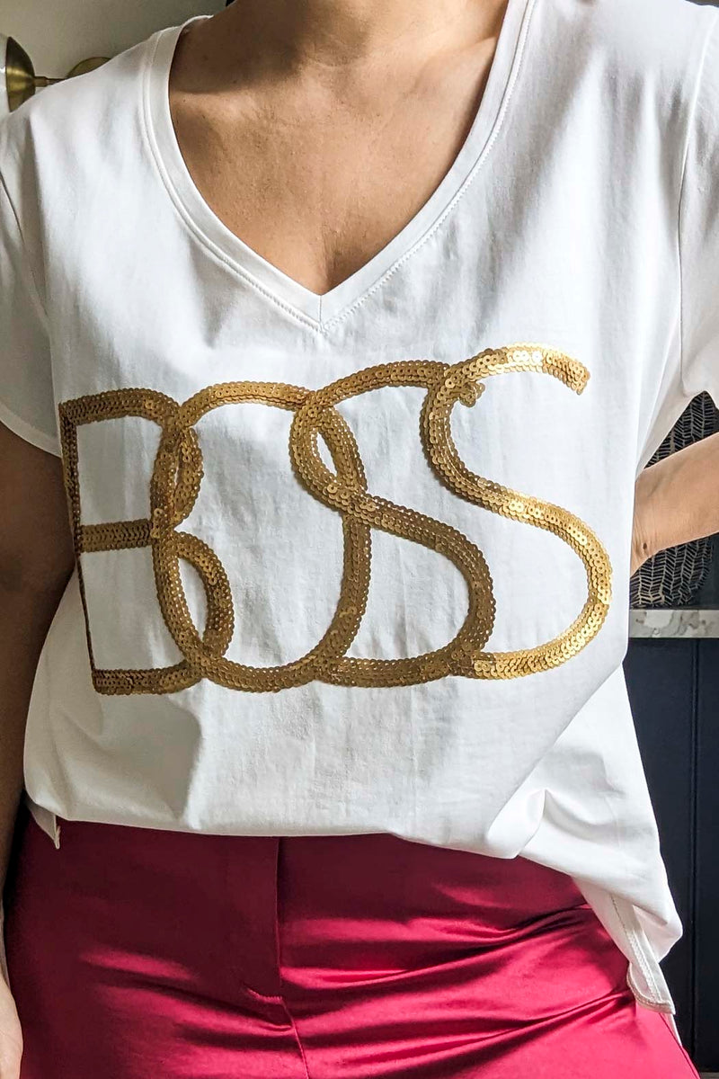 White Boss V-neck T-shirt - Final Sale