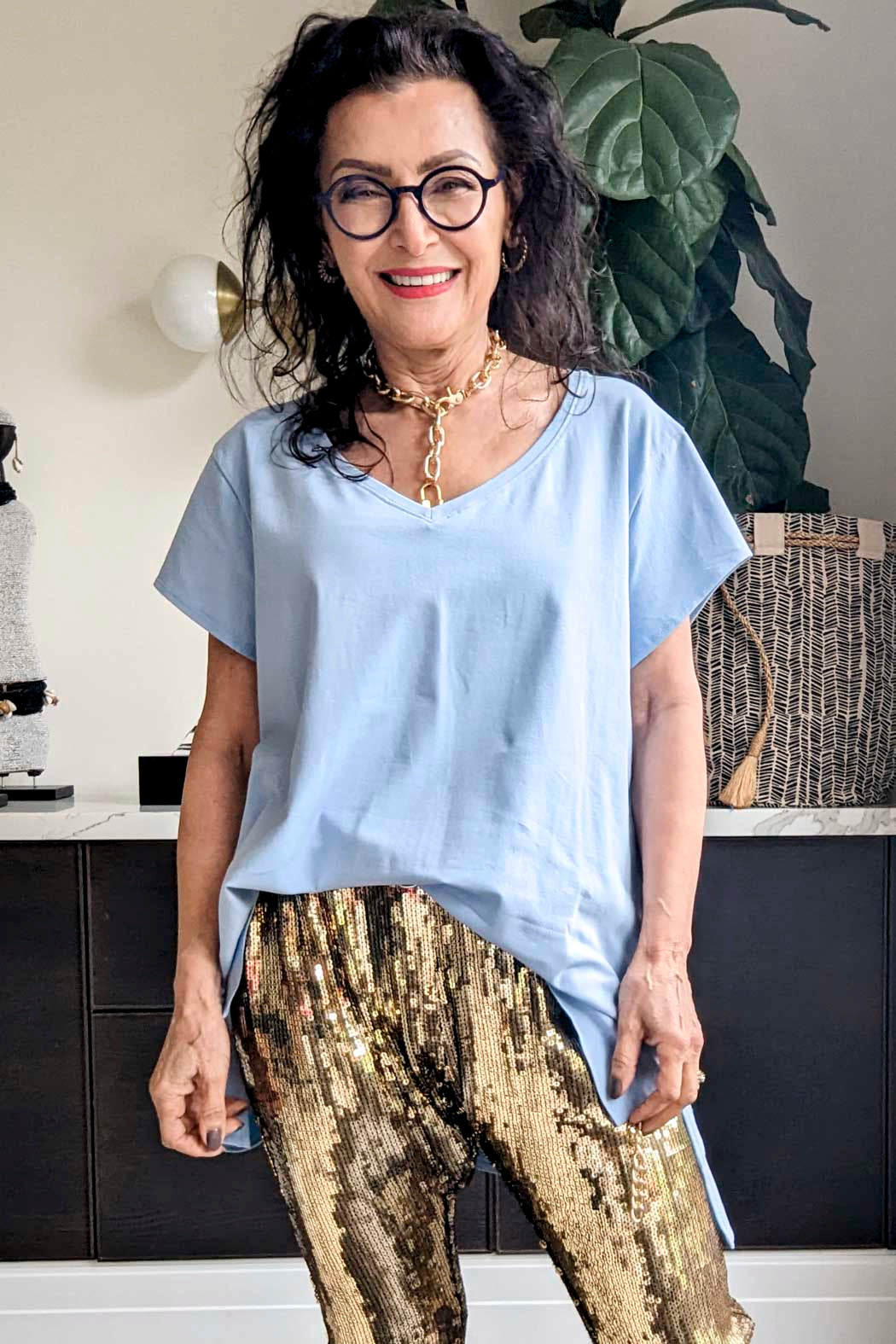 Chambray Blue V-neck T-shirt