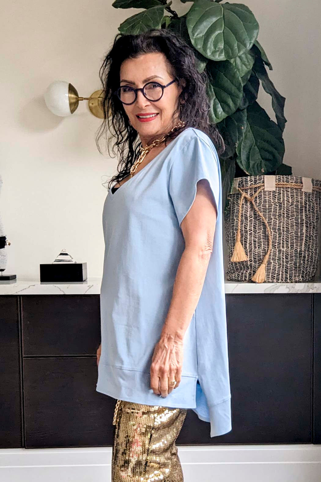 Chambray Blue V-neck T-shirt