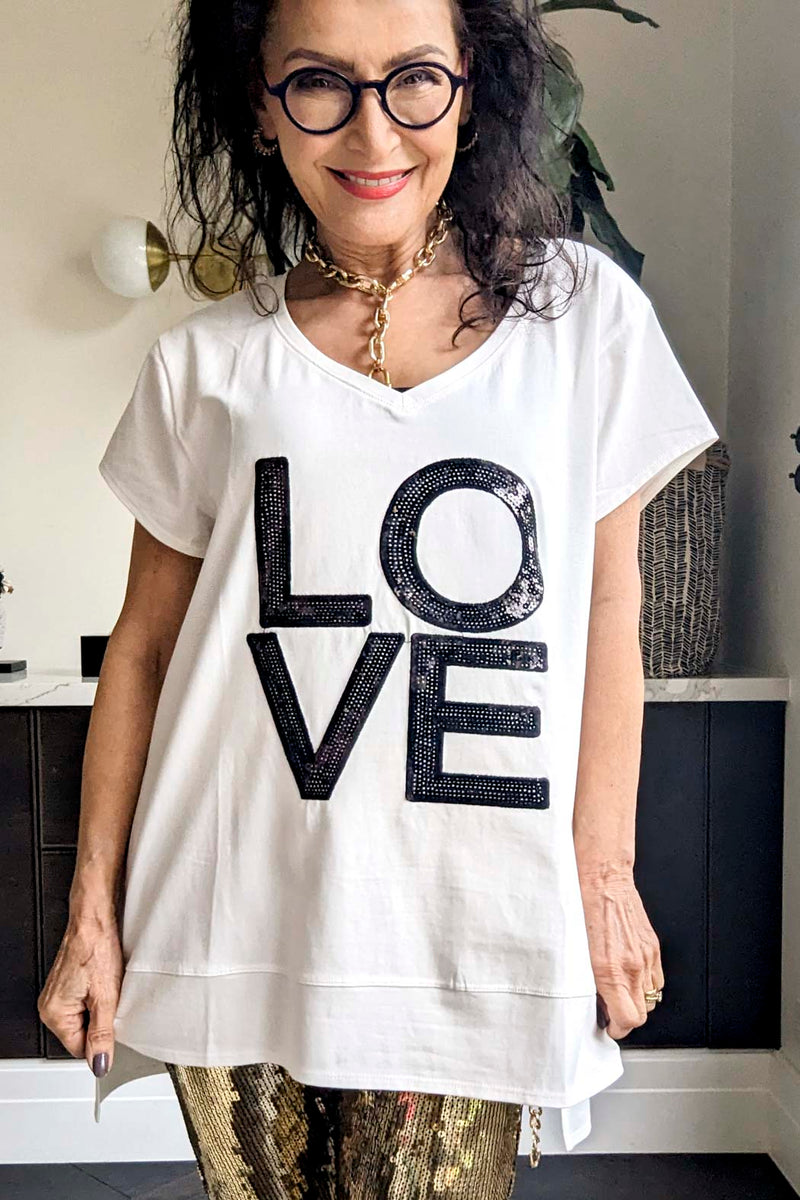 White Love V-neck T-shirt - Final Sale