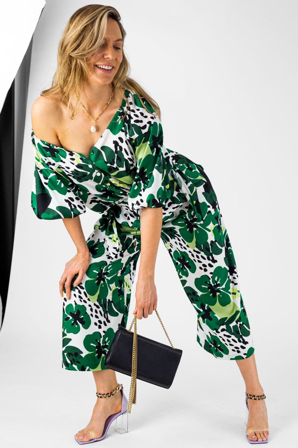 Green Leaf Silky Crop Culottes - Final Sale