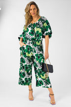 Green Leaf Silky Crop Culottes - Final Sale