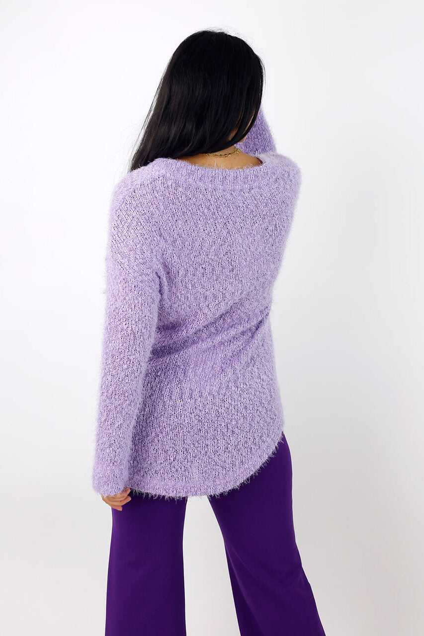 Lilac Fluffy V Neck Jumper - FINAL SALE