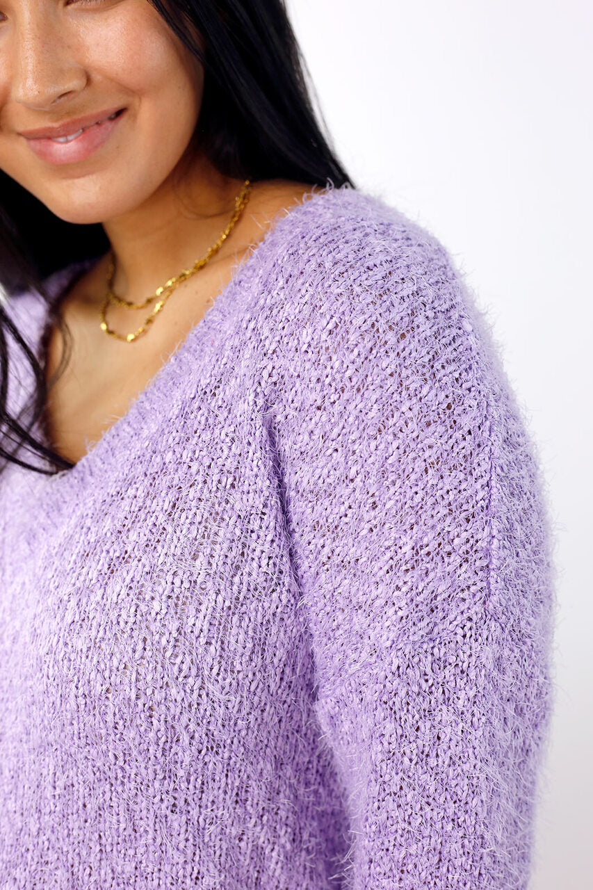 Lilac Fluffy V Neck Jumper - FINAL SALE