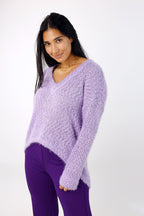 Lilac Fluffy V Neck Jumper - FINAL SALE