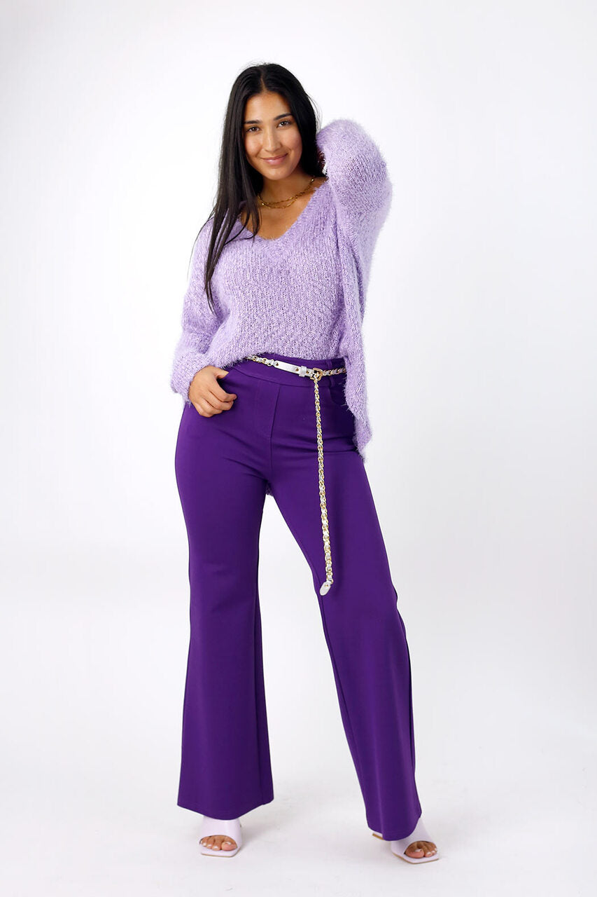 Lilac Fluffy V Neck Jumper - FINAL SALE