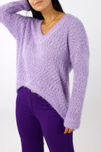 Lilac Fluffy V Neck Jumper - FINAL SALE