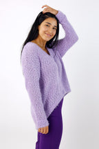 Lilac Fluffy V Neck Jumper - FINAL SALE