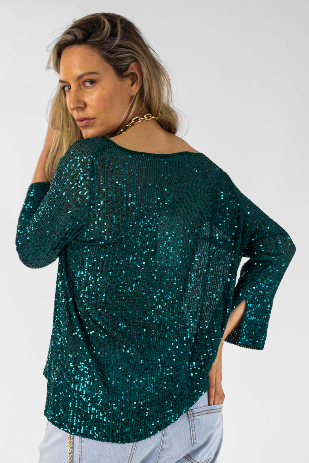 Jade Sequin Raglan Top - Sale