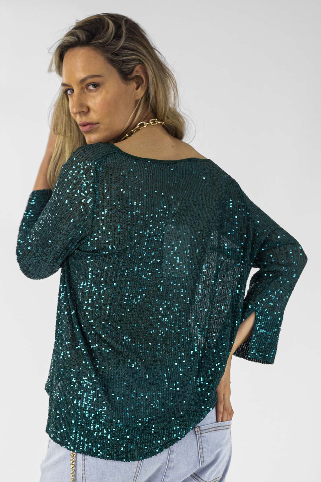 Jade Sequin Raglan Top - Sale