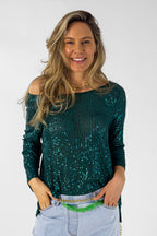 Jade Sequin Raglan Top - Sale