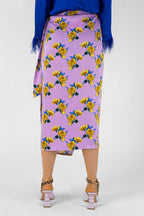 Lilac Floral Silky Wrap Skirt - Final Sale
