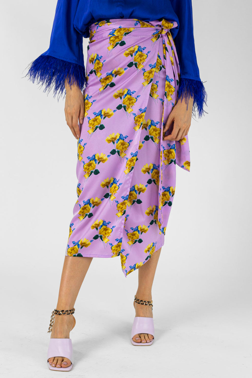 Lilac Floral Silky Wrap Skirt - Final Sale