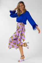 Lilac Floral Silky Wrap Skirt - Final Sale