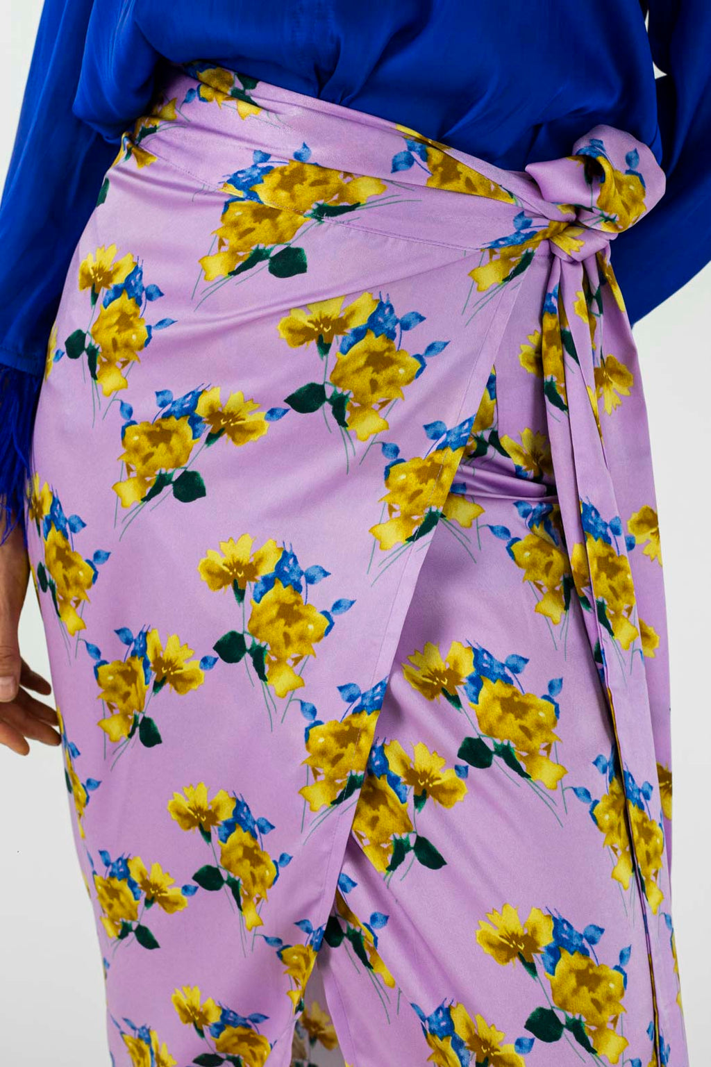 Lilac Floral Silky Wrap Skirt - Final Sale